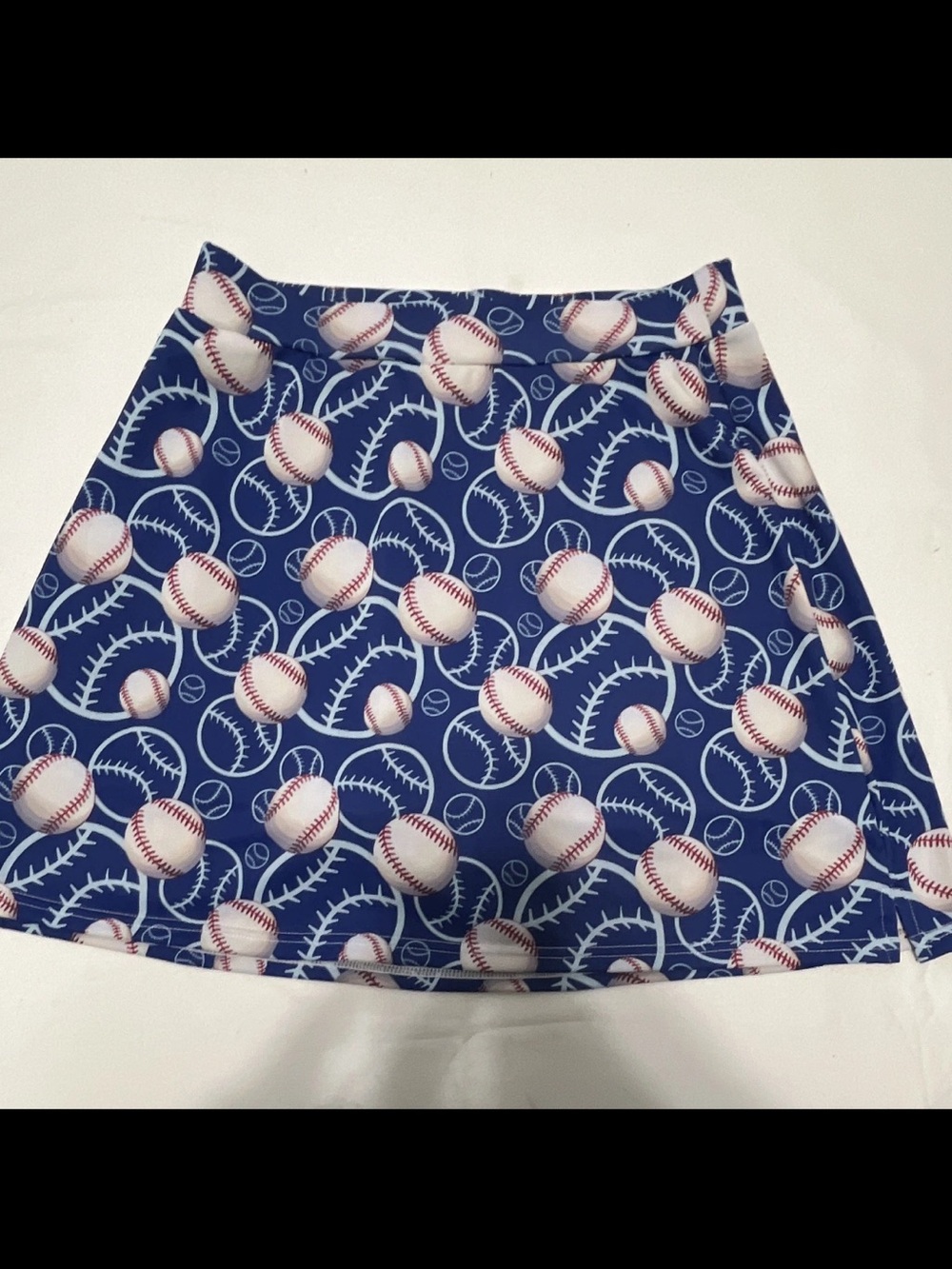 Source Unknown Blue Baseball Print Mini Skirt